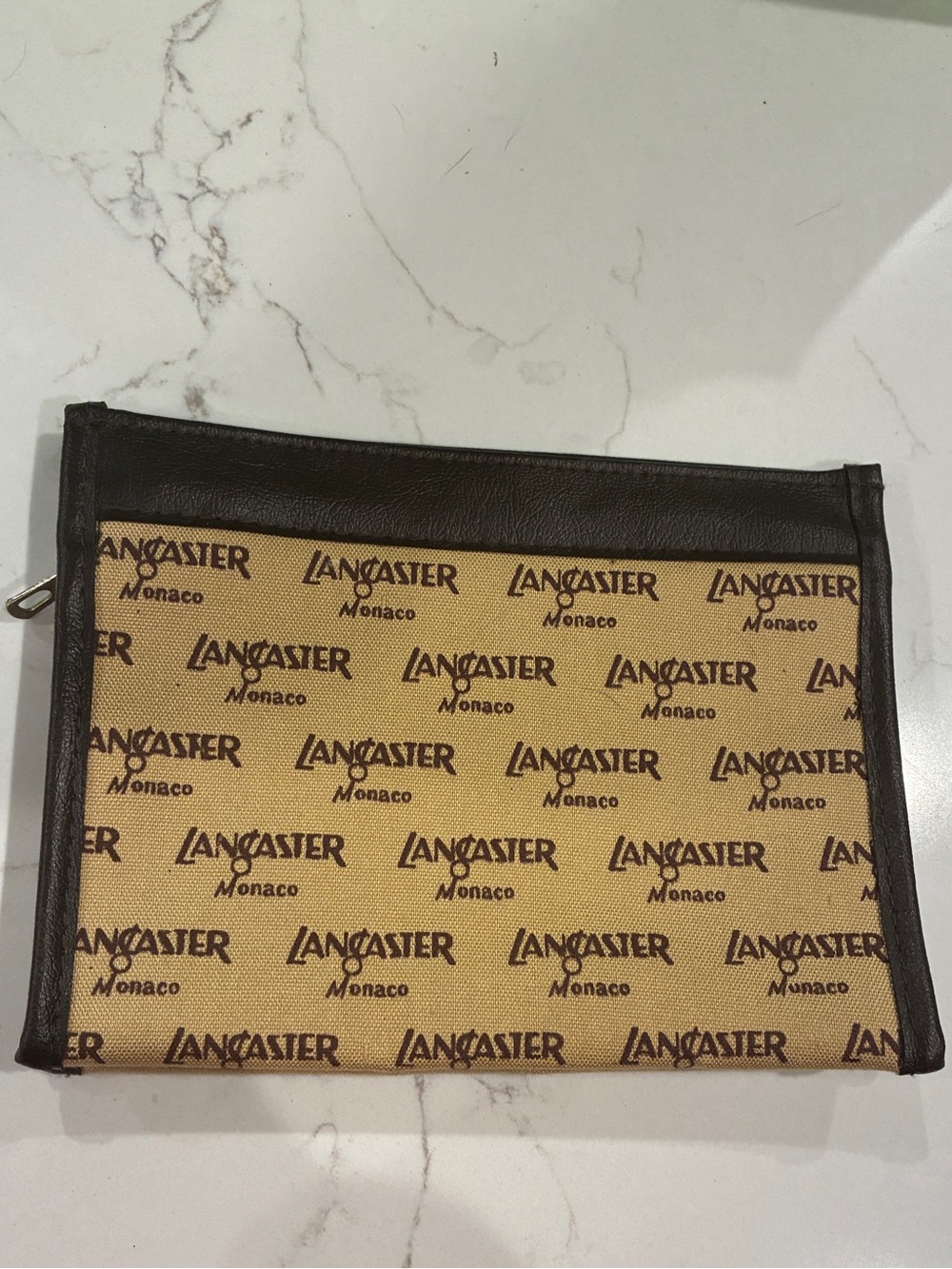 Vintage Lancaster Paris Monaco Monogram Zip Pouch / Cosmetic Bag